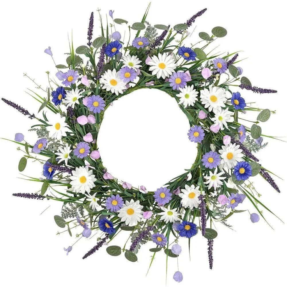 20 '' Spring Wreaths for Front Door Lavender Flowers Artifical Daisy Purple